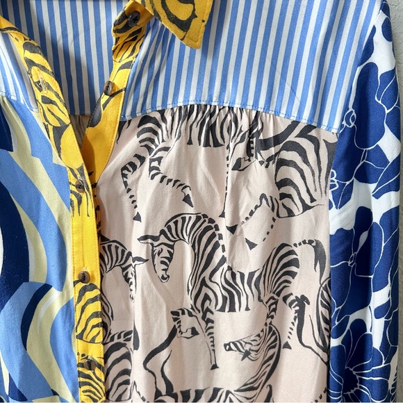 Maeve by Anthropologie The Paz Patchwork Buttondown Shirt Size Medium Zebra - Picture 2 of 6